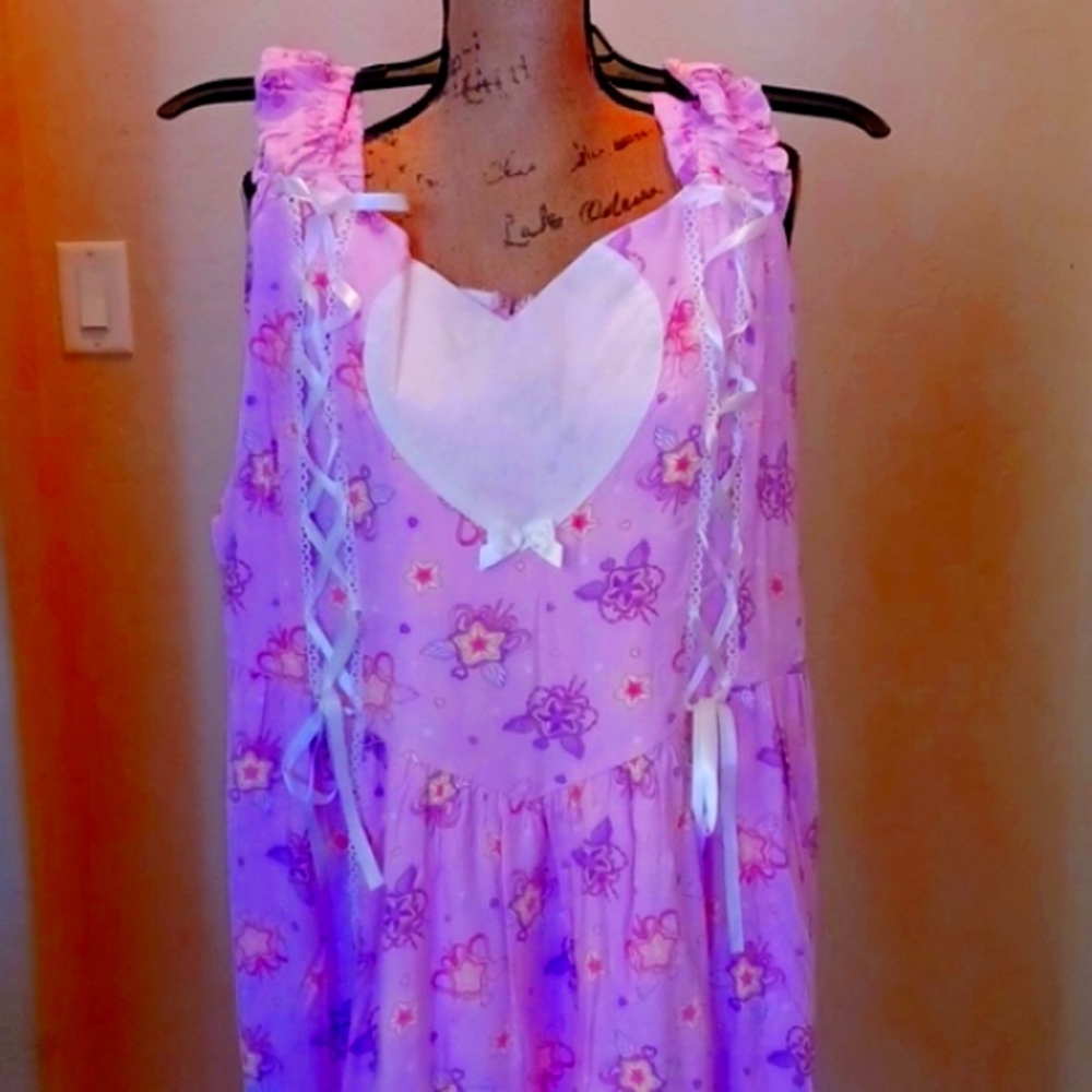 HOT TOPIC 2 PINK KAWAII WINGS TIERED DRESS RIBBONS AND BOWS